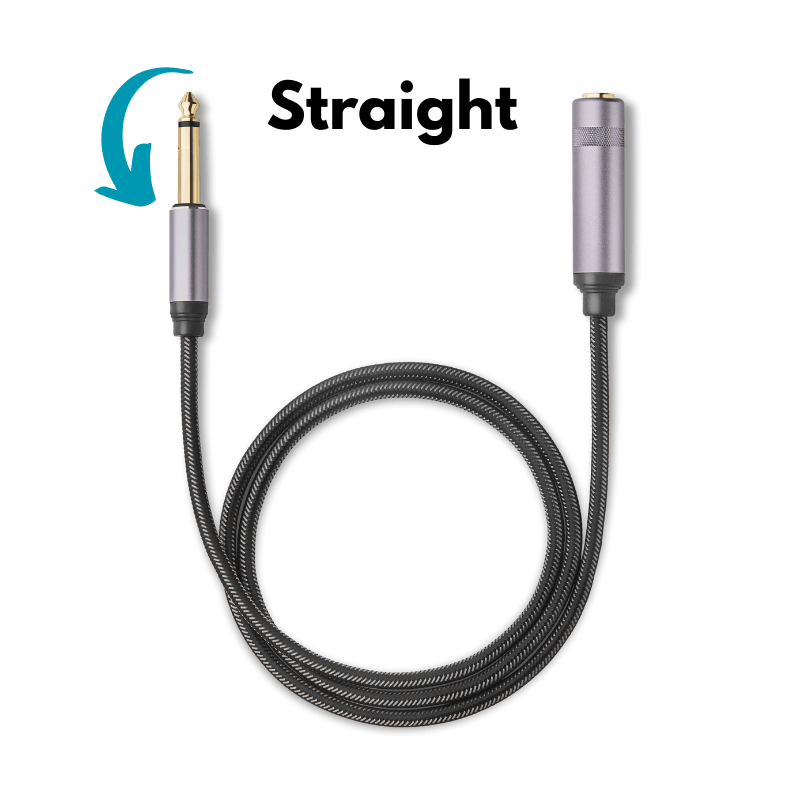 TS extension cable with a straight plug, designed to connect a wireless system transmitter to a guitar.